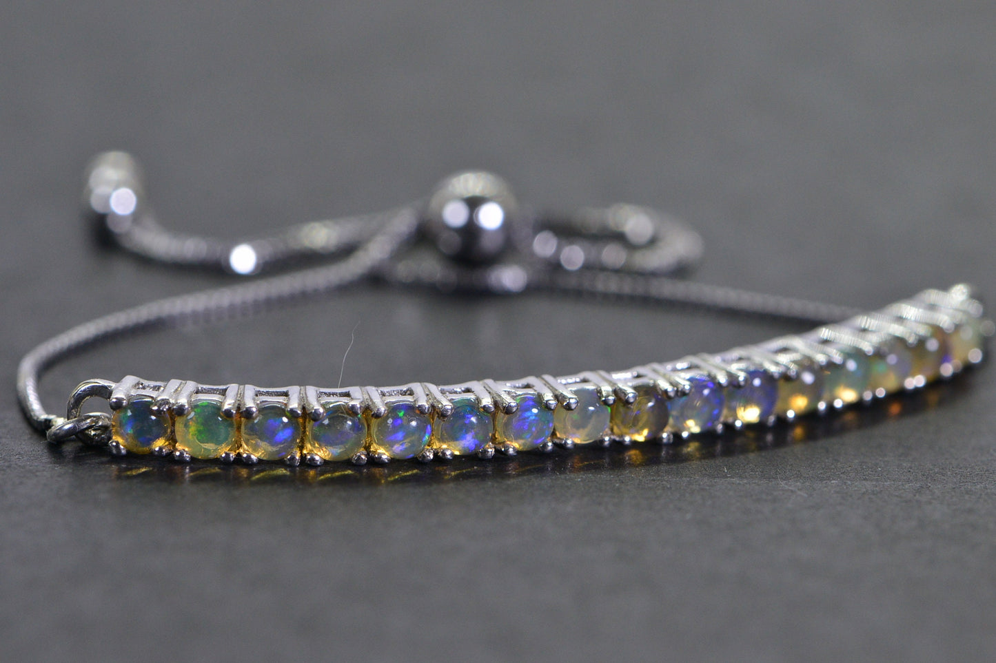 Ethiopian Opal Sterling Silver Bolo Bracelet: October Birthstone