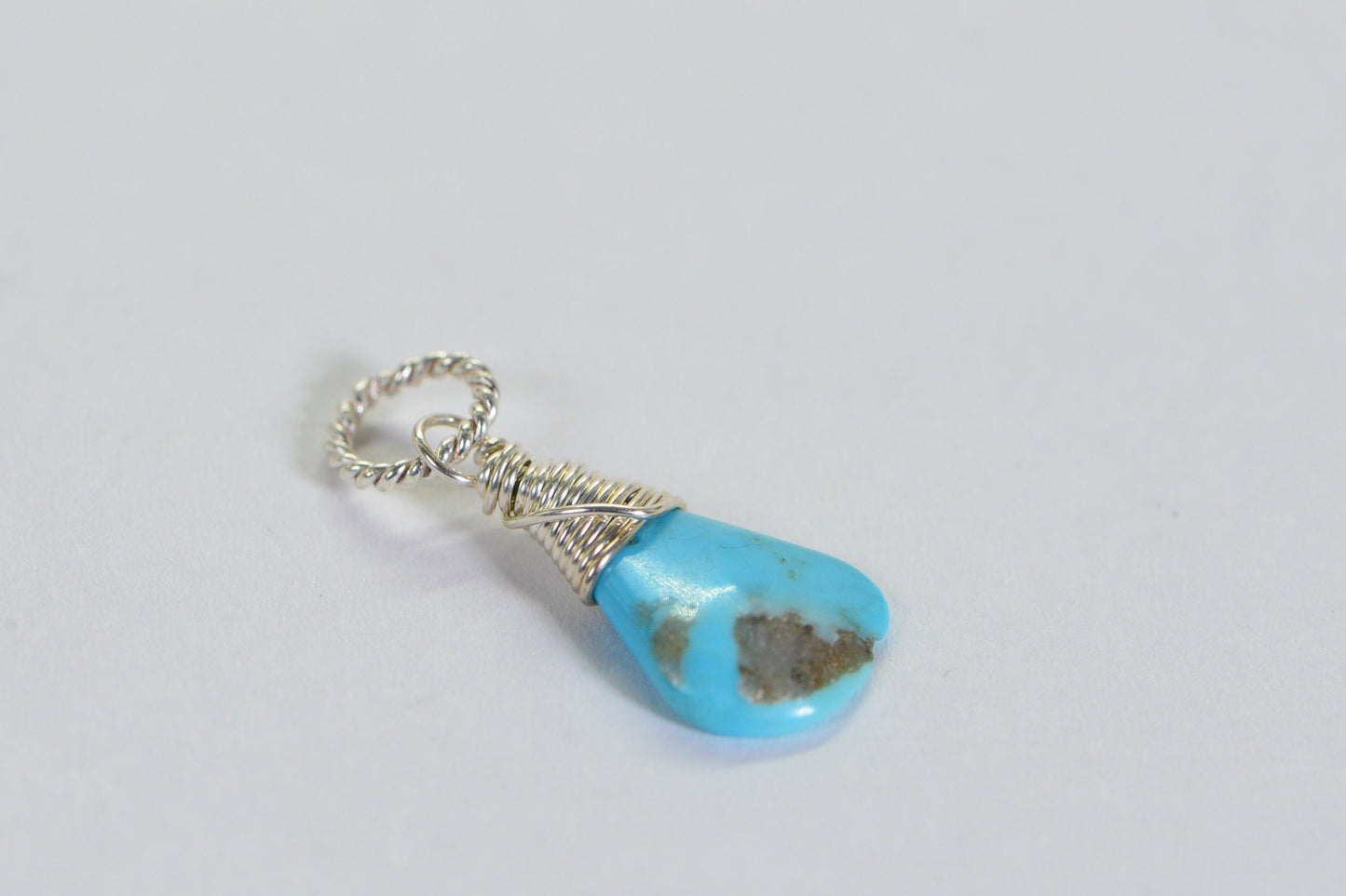 Sleeping Beauty Turquoise Sterling Silver Wire Wrapped Pendant
