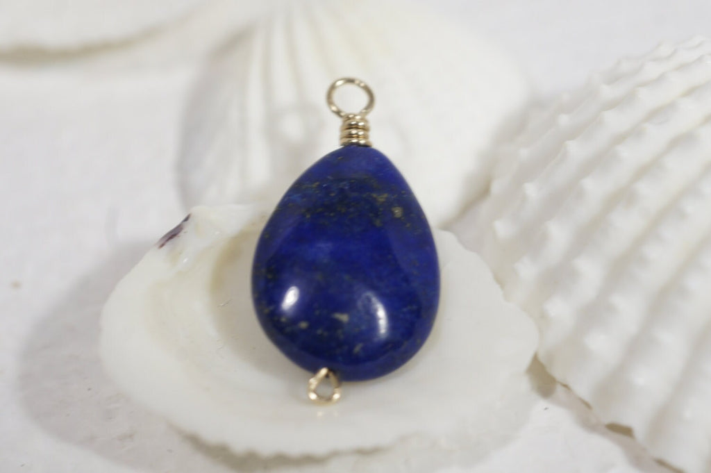 Lapis Lazuli wire wrap 14K gold filled wrap,  Add on Charm, Dangle Beads