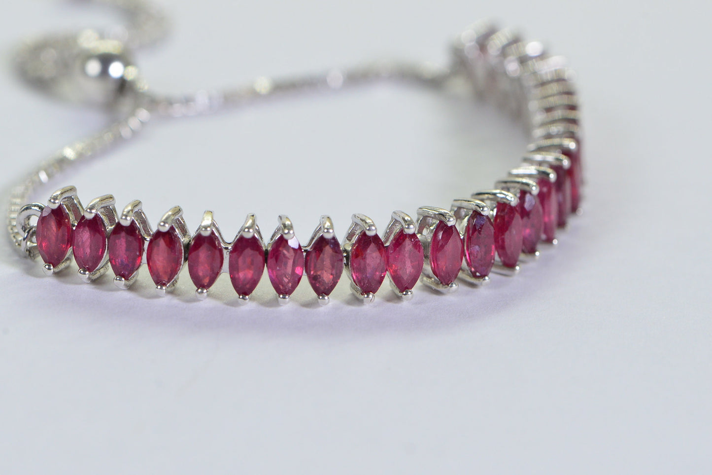 Ruby Bolo Bracelet: Marquise Stone Sterling Silver Adjustable Bracelet