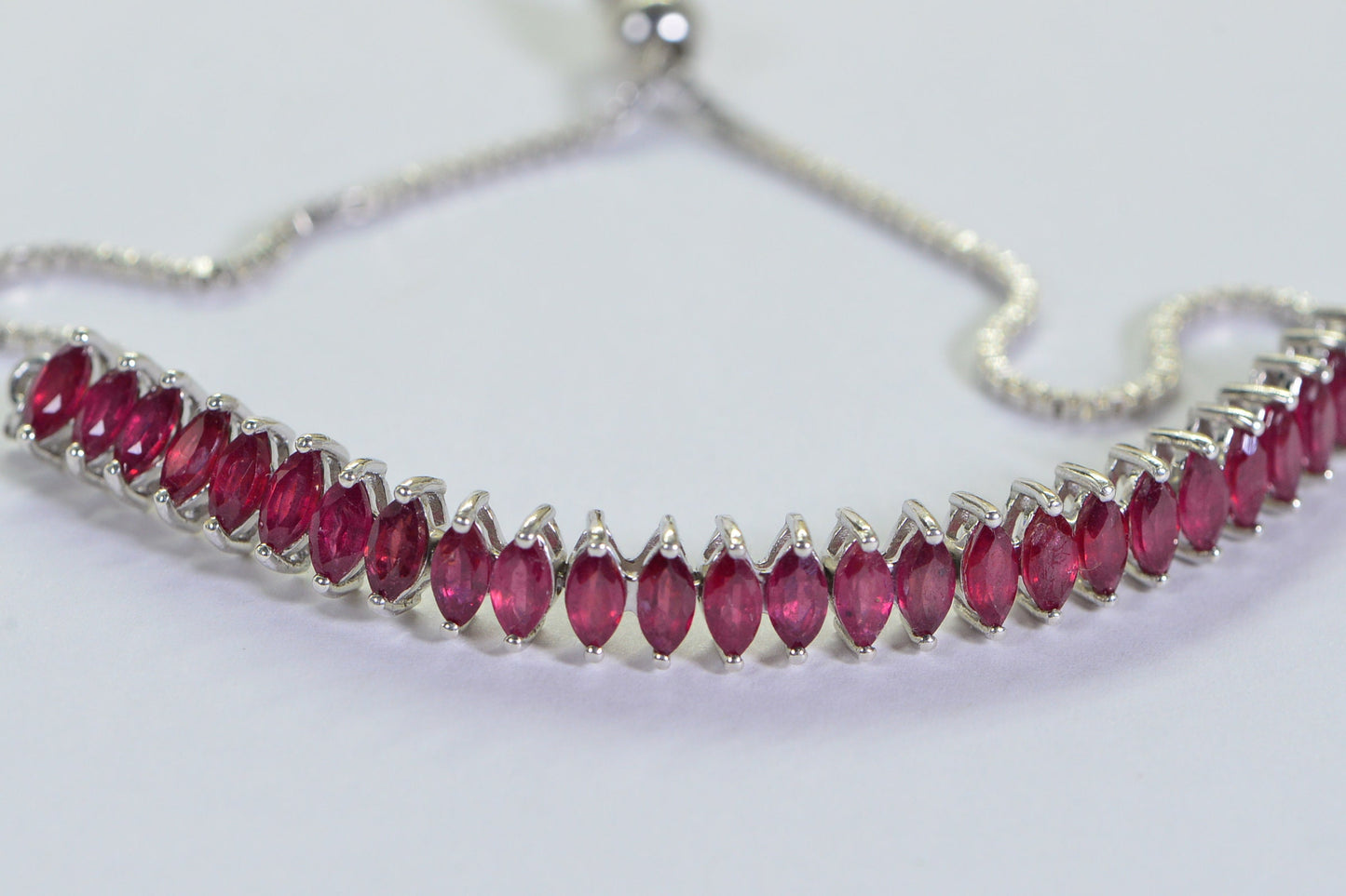 Ruby Bolo Bracelet: Marquise Stone Sterling Silver Adjustable Bracelet