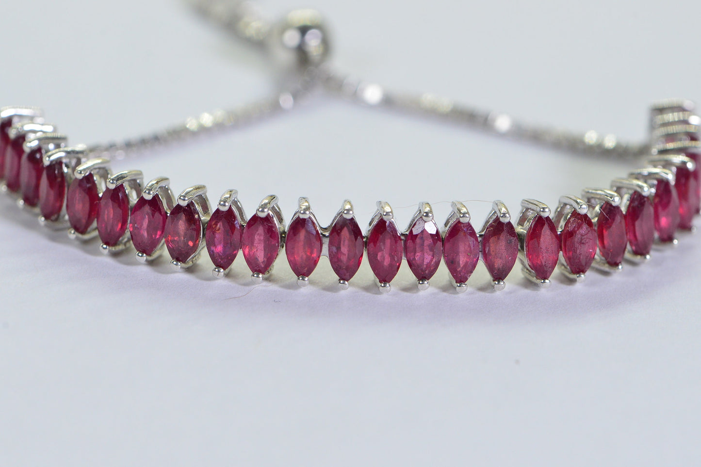 Ruby Bolo Bracelet: Marquise Stone Sterling Silver Adjustable Bracelet