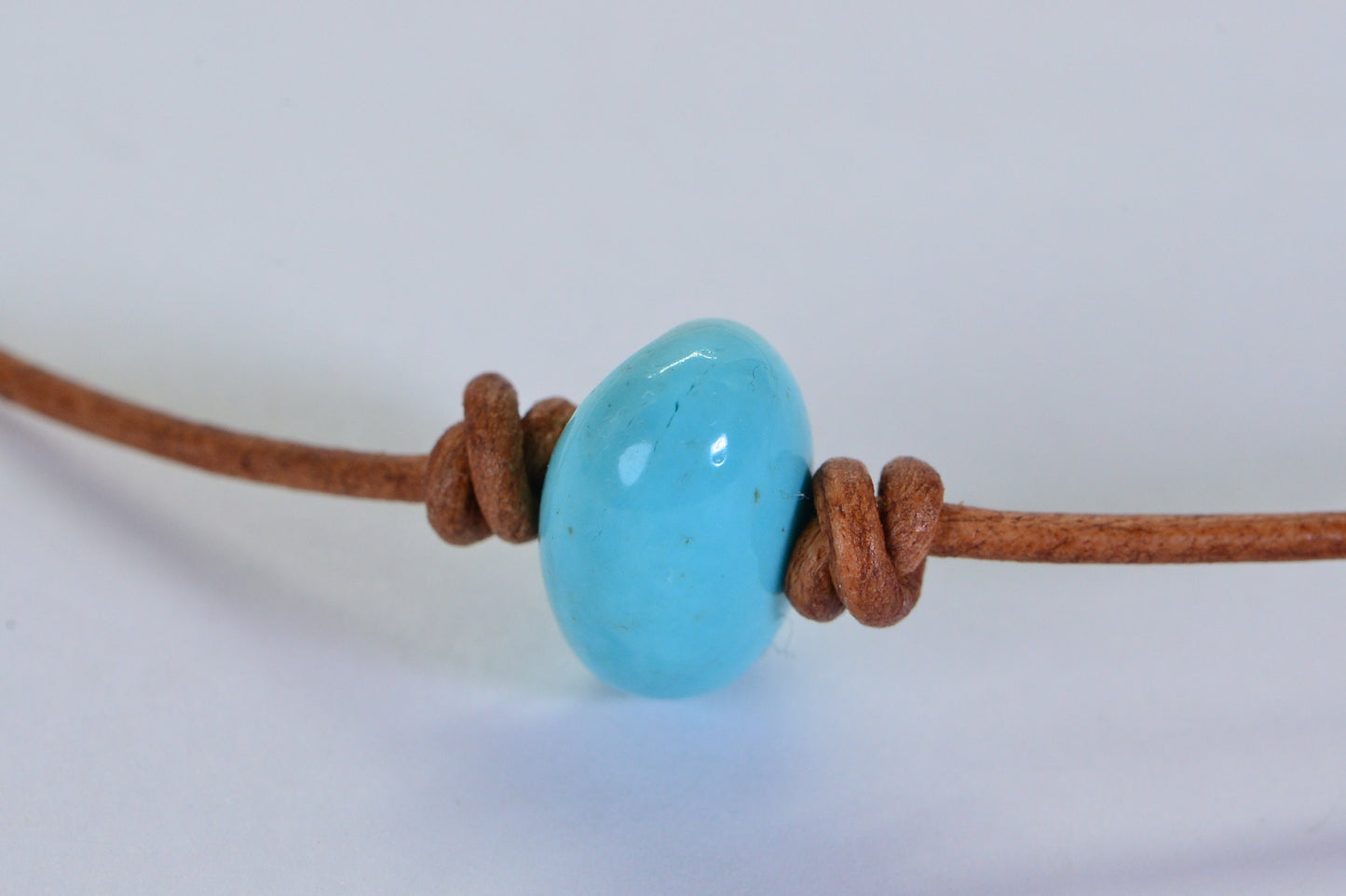 Handmade Arizona Turquoise Necklace: Sterling Silver Clasp, Leather Cord