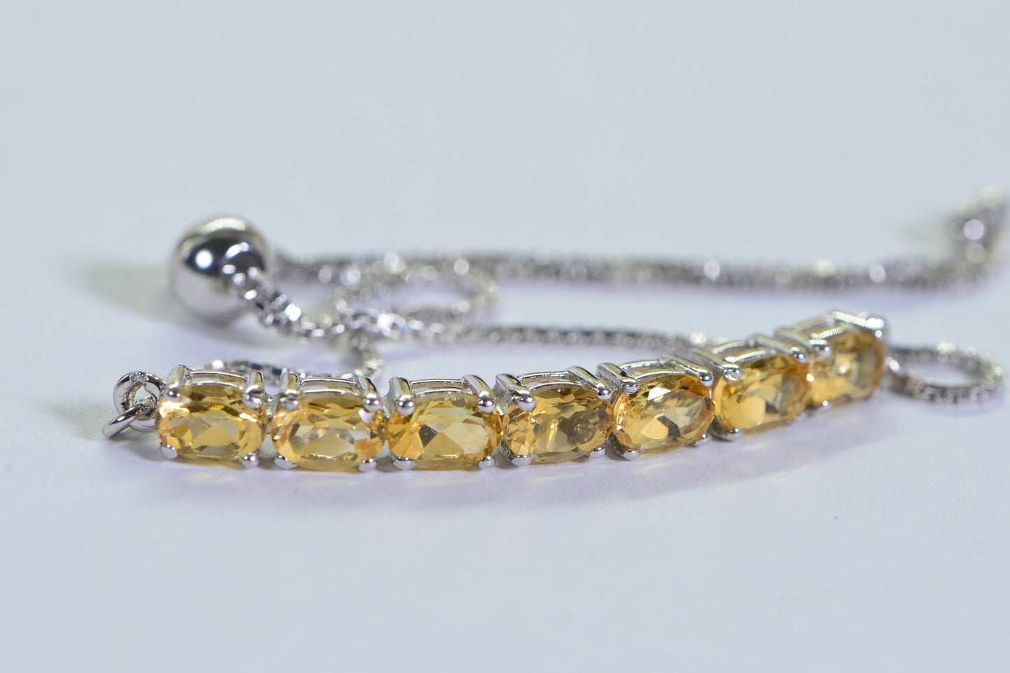 Citrine Bolo Bracelet, Adjustable Seven Stone Crystal Bar Bracelet