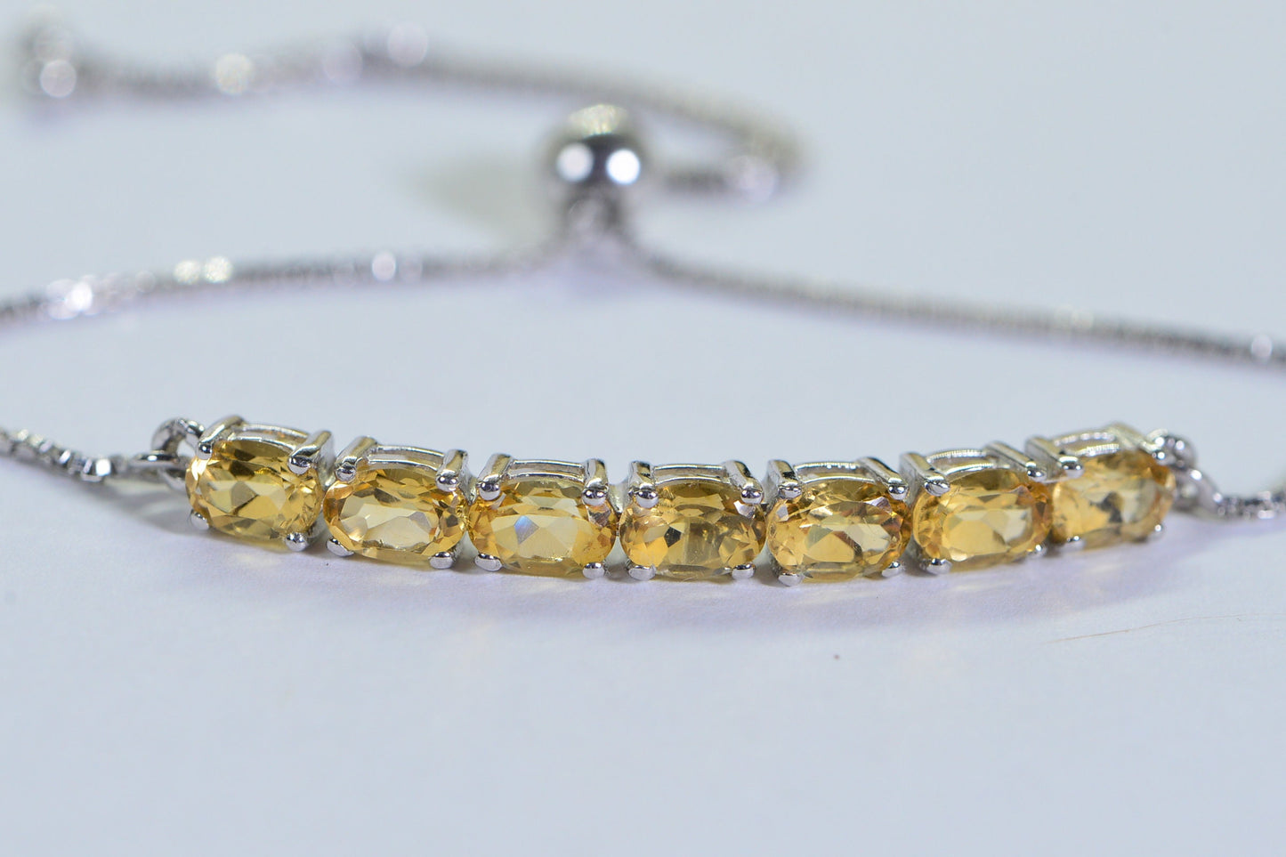 Citrine Bolo Bracelet, Adjustable Seven Stone Crystal Bar Bracelet
