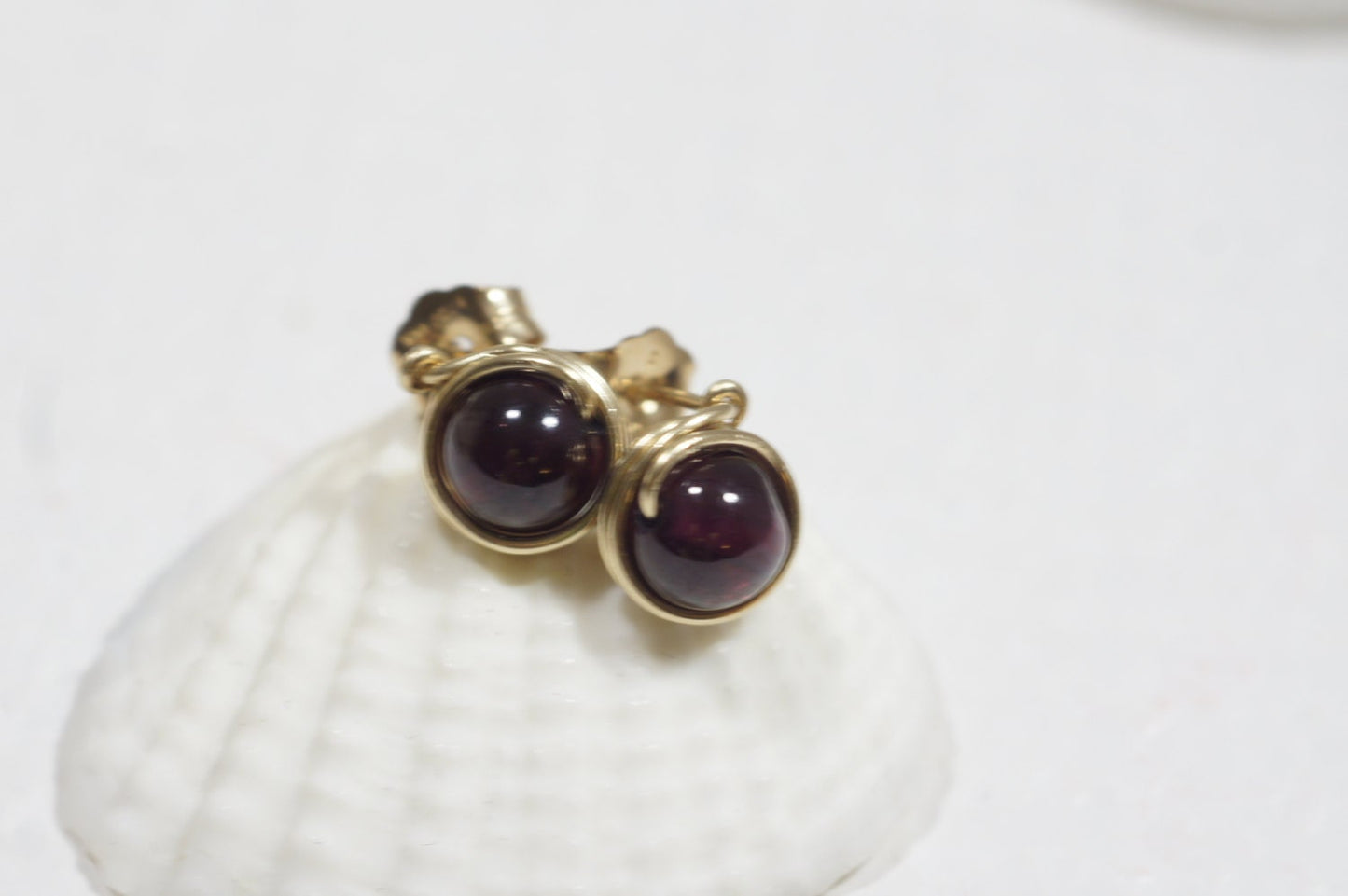 Garnet Stud Earrings, 14K Gold Filled Wire Wrapped Earrings