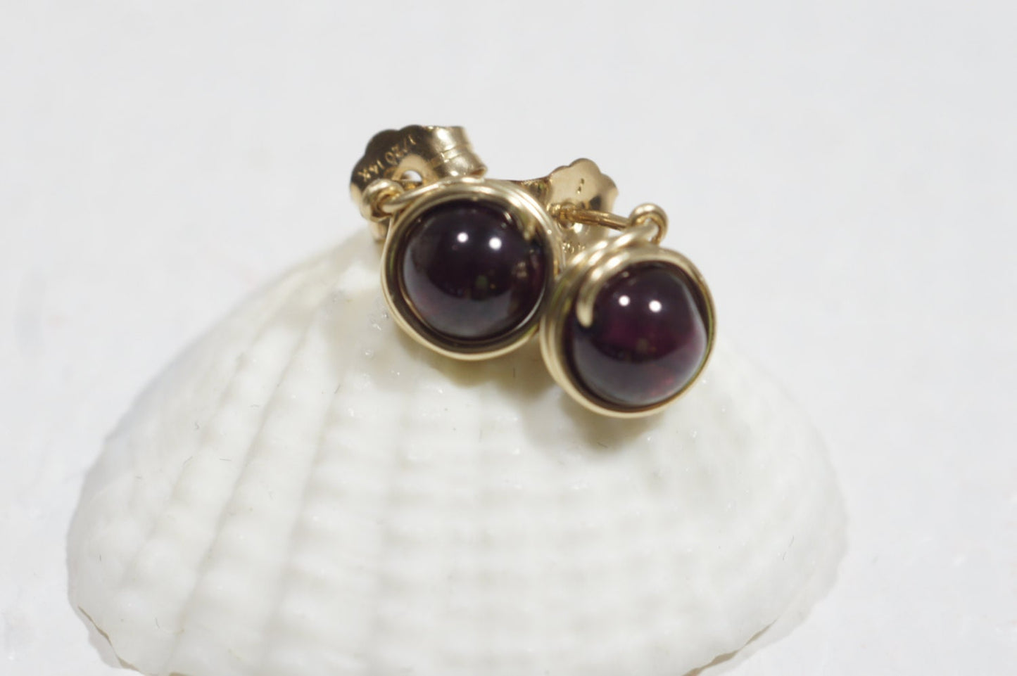 Garnet Stud Earrings, 14K Gold Filled Wire Wrapped Earrings