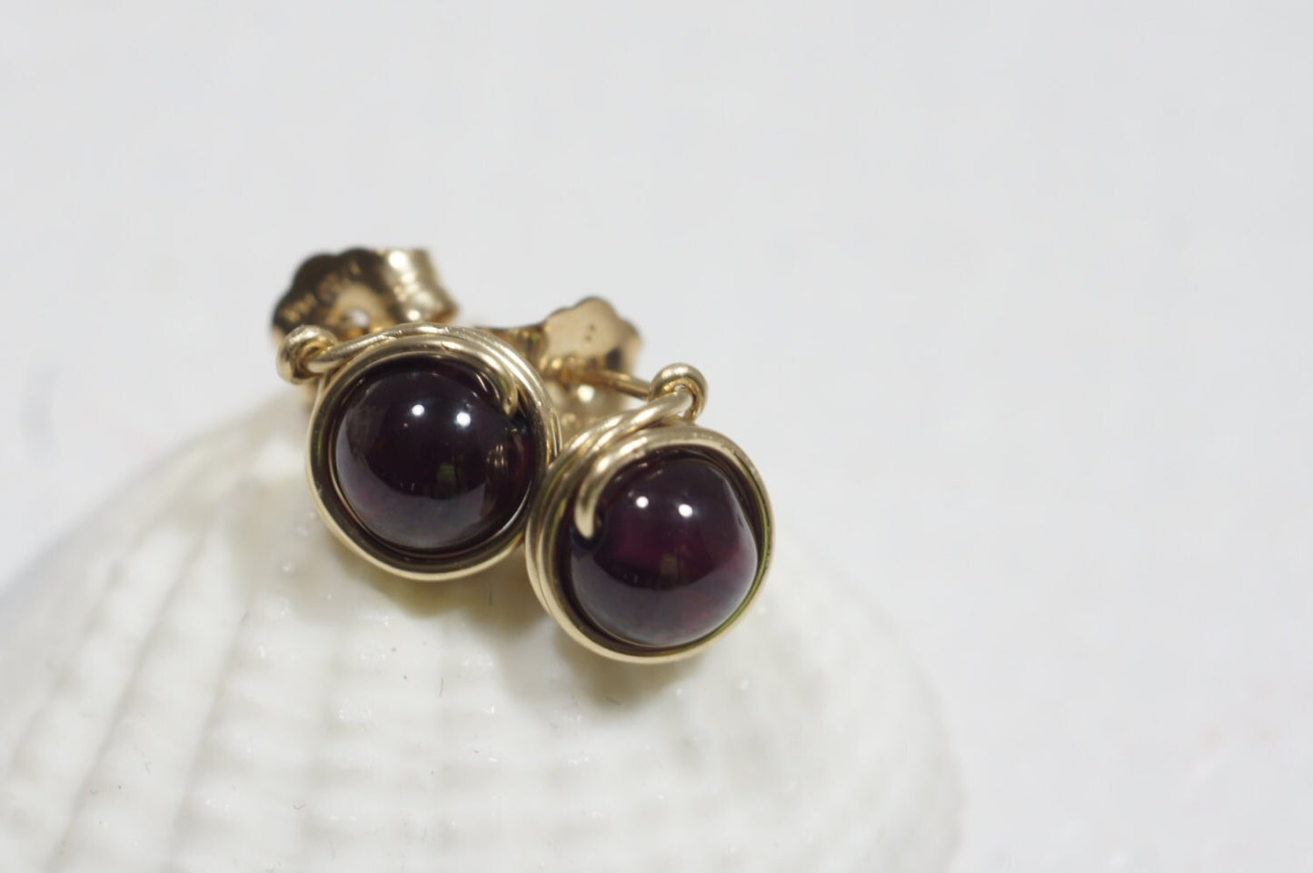 Garnet Stud Earrings, 14K Gold Filled Wire Wrapped Earrings