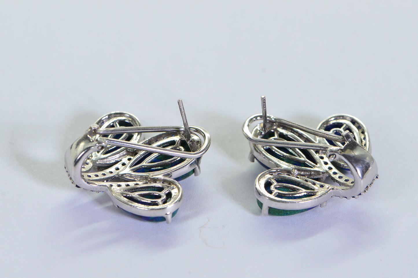 Azurite Malachite Sapphire Earrings: Sterling Silver Teardrop Studs