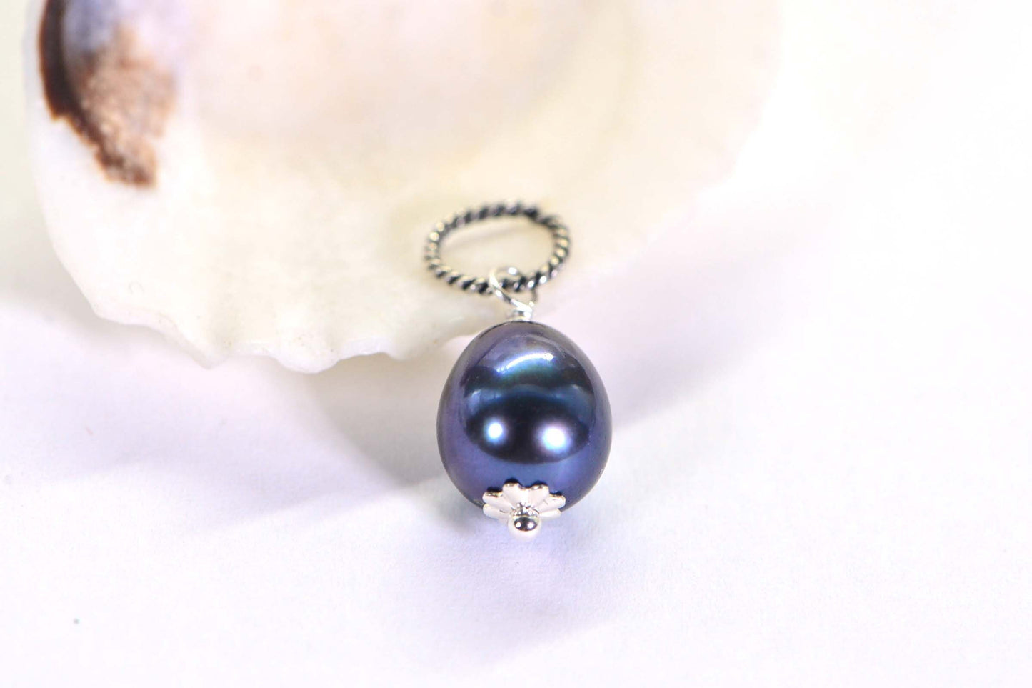 Black Baroque Pearl Pendant, Sterling Silver Wire Wrapped Drop