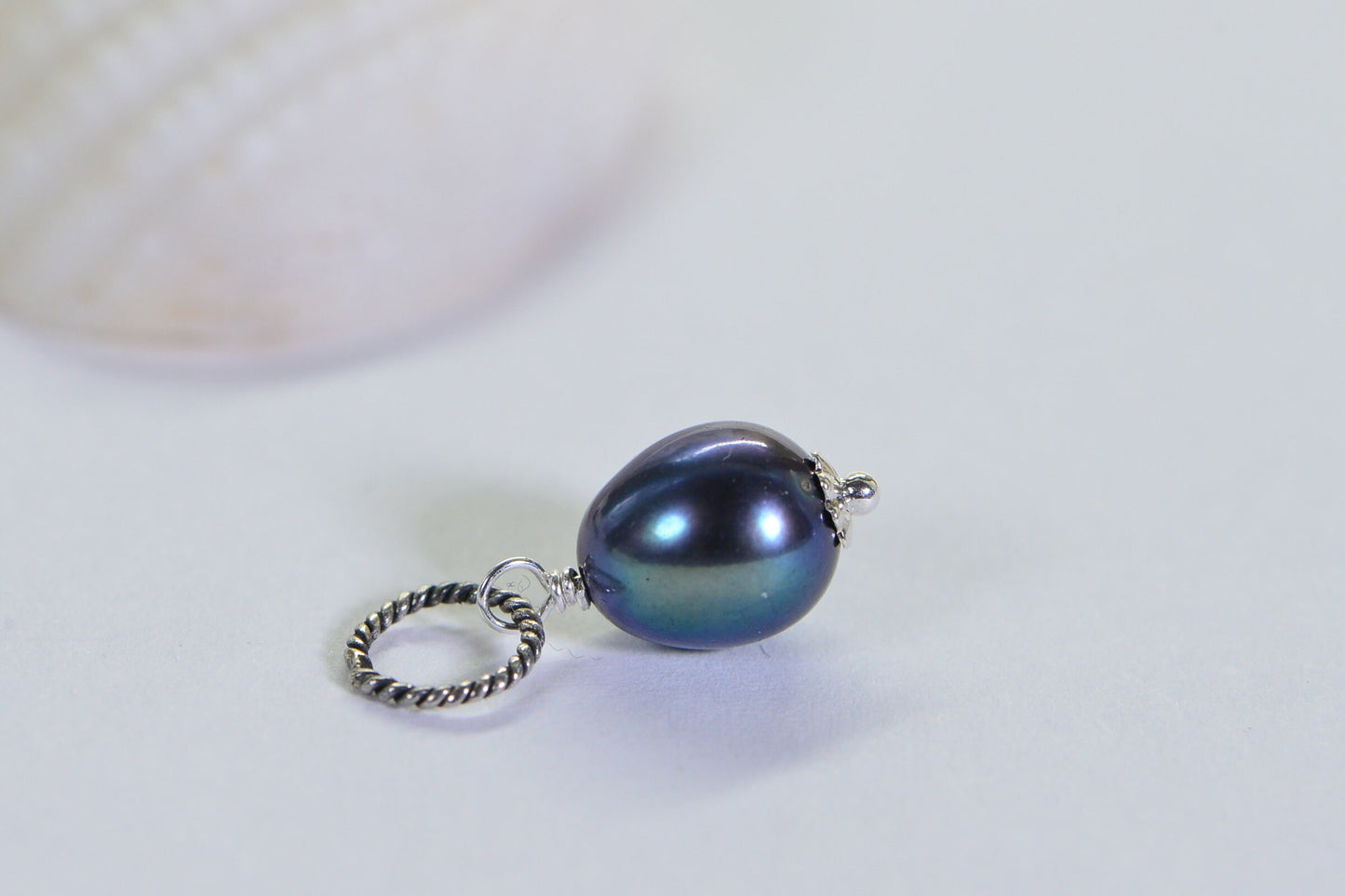 Black Baroque Pearl Pendant, Sterling Silver Wire Wrapped Drop