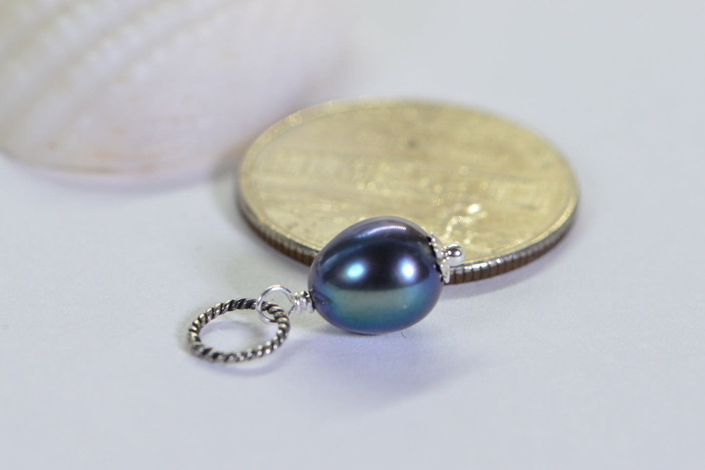 Black Baroque Pearl Pendant, Sterling Silver Wire Wrapped Drop