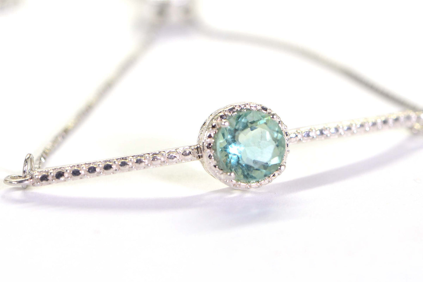 Green Amethyst Sterling Silver Bolo Bracelet: Adjustable Wheat Chain