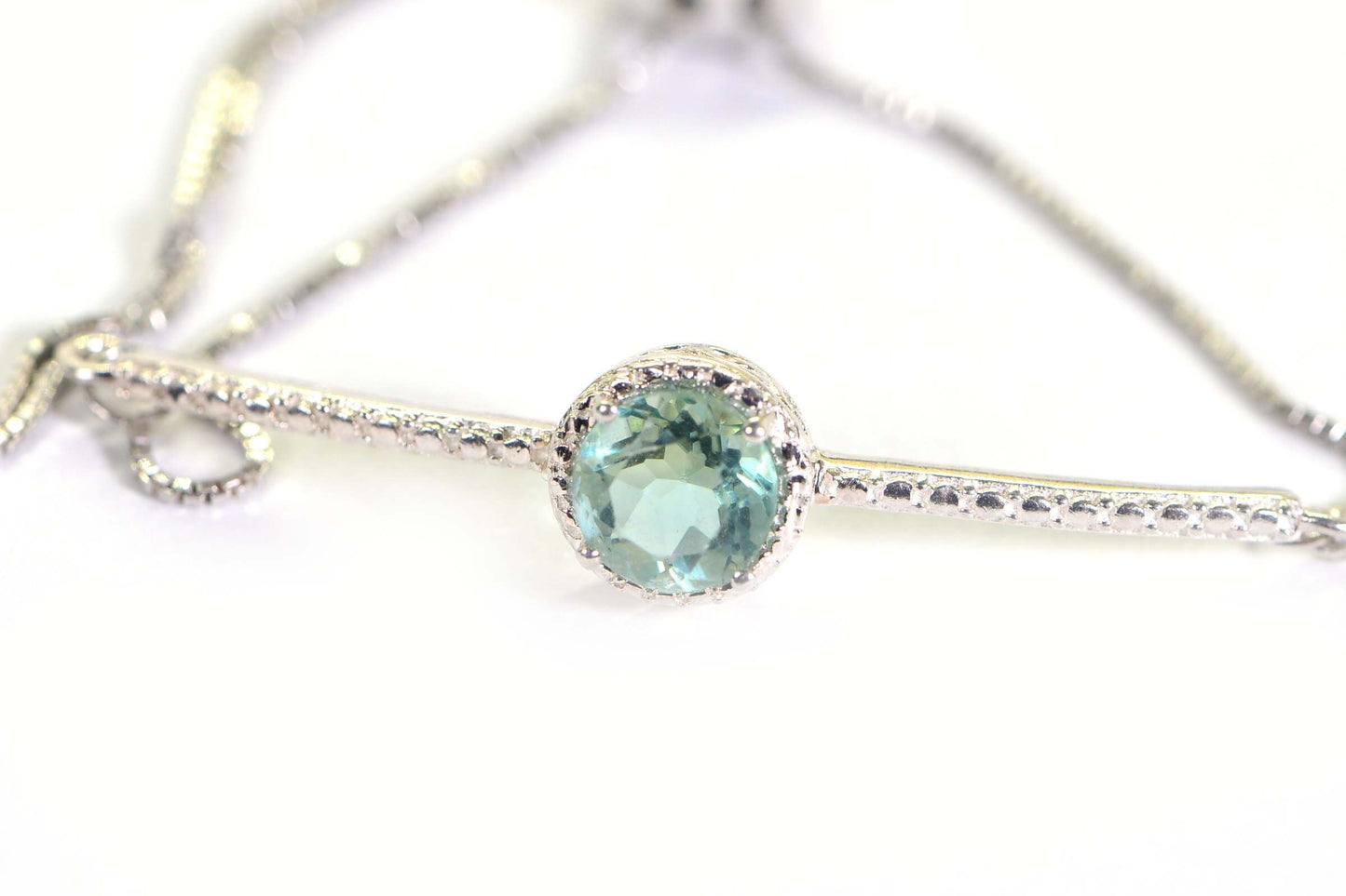 Green Amethyst Sterling Silver Bolo Bracelet: Adjustable Wheat Chain