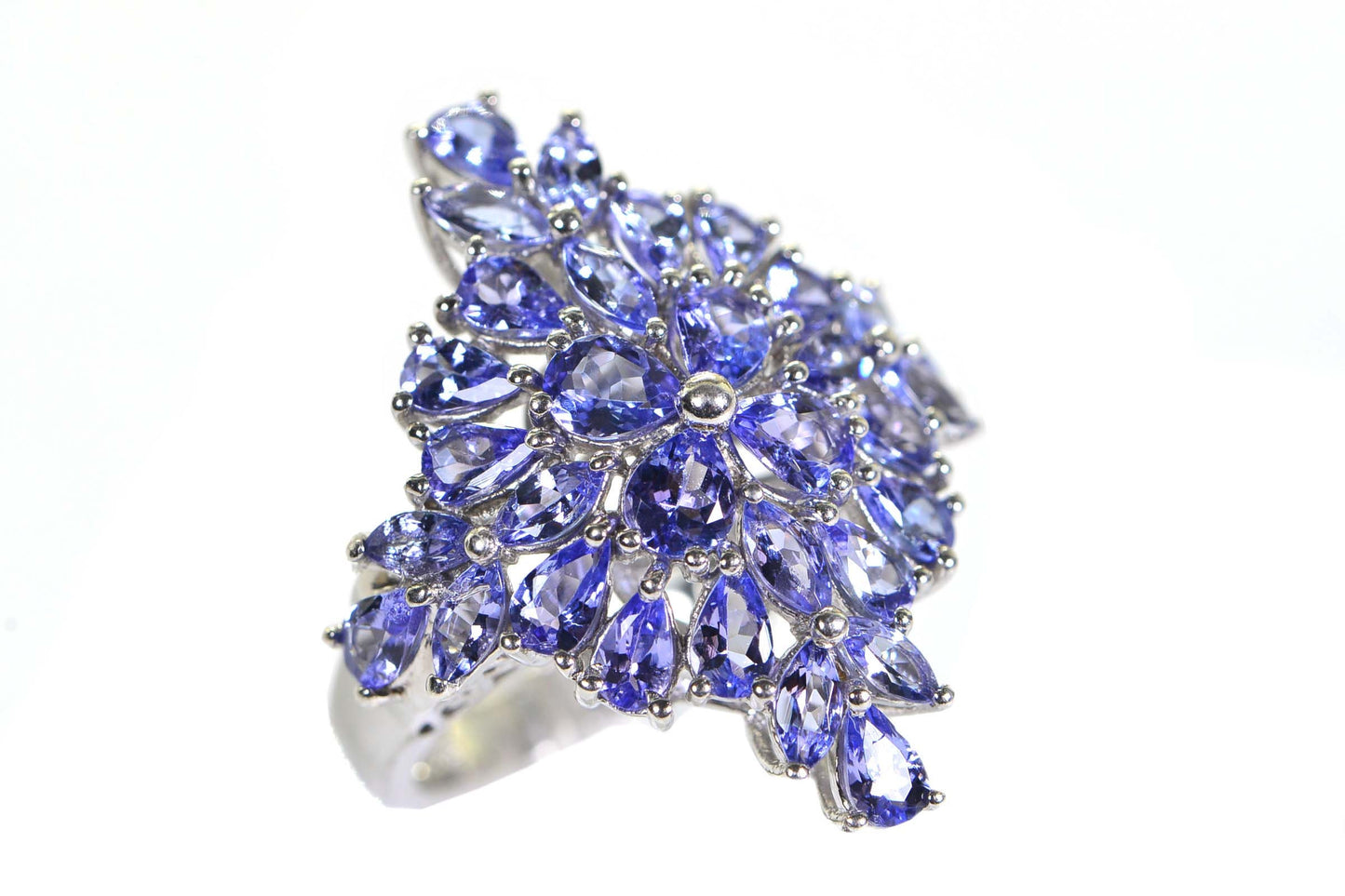 Tanzanite Cluster Ring: Sterling Silver Purple Blue Cocktail Ring