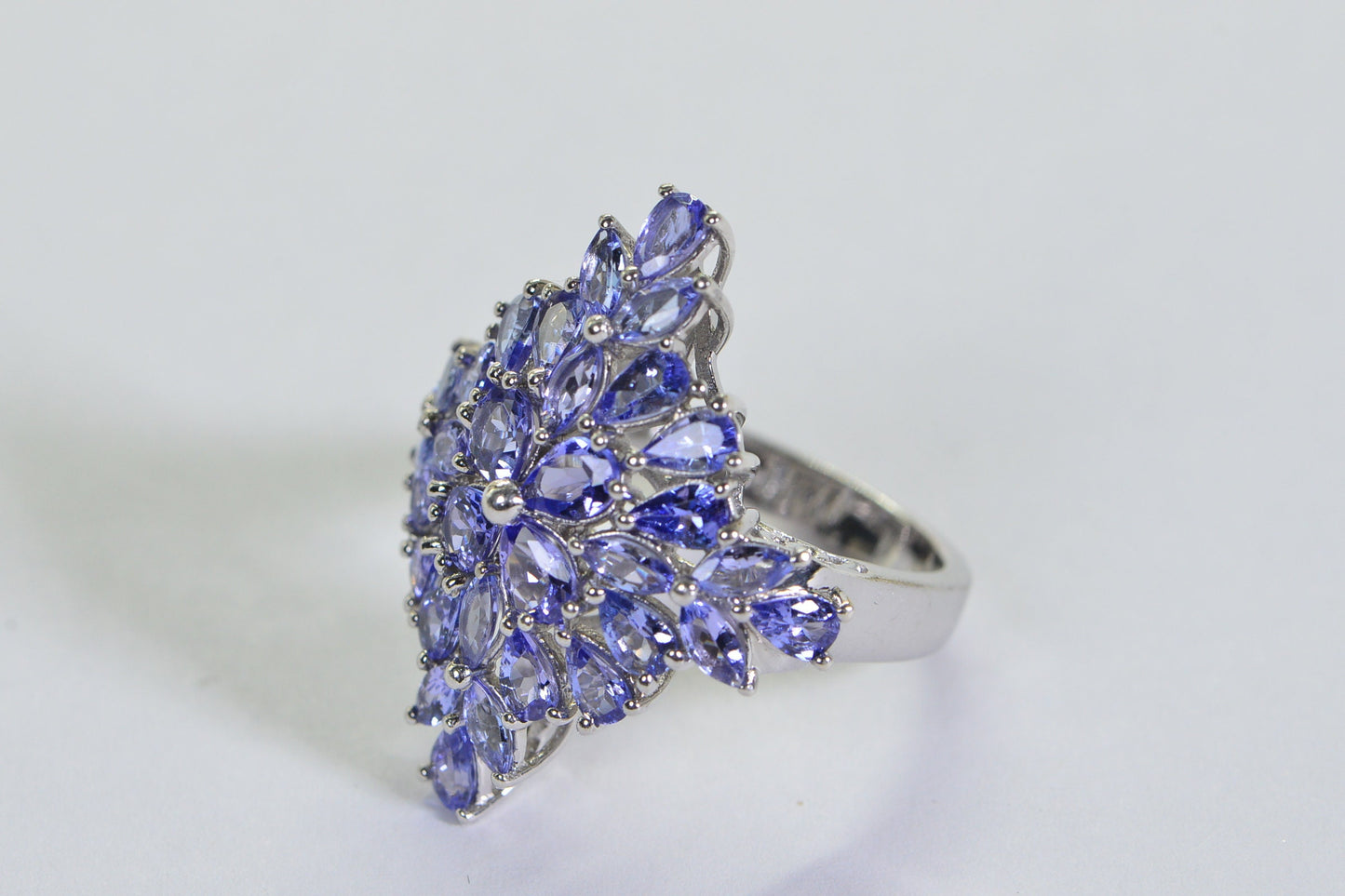 Tanzanite Cluster Ring: Sterling Silver Purple Blue Cocktail Ring