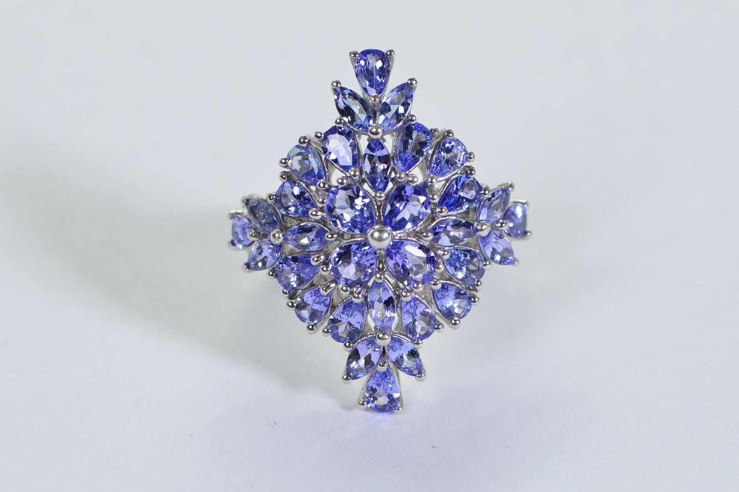 Tanzanite Cluster Ring: Sterling Silver Purple Blue Cocktail Ring