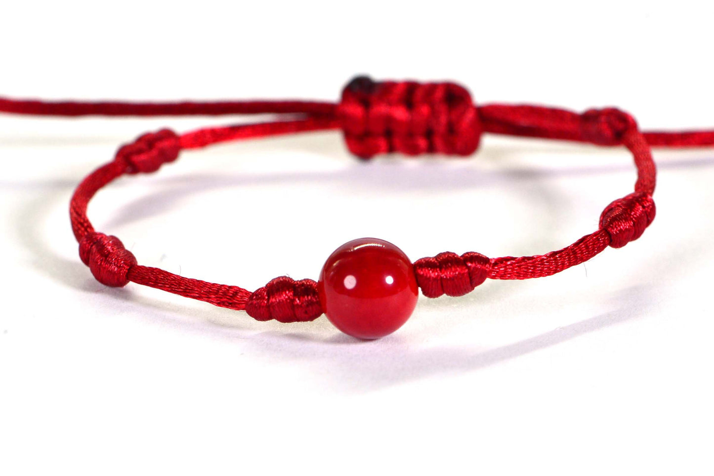 Red Coral Bracelet, Knotted Cord, Adjustable Friendship Bracelet