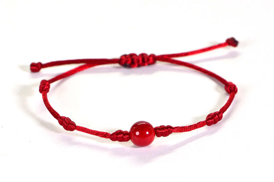 Red Coral Bracelet, Knotted Cord, Adjustable Friendship Bracelet