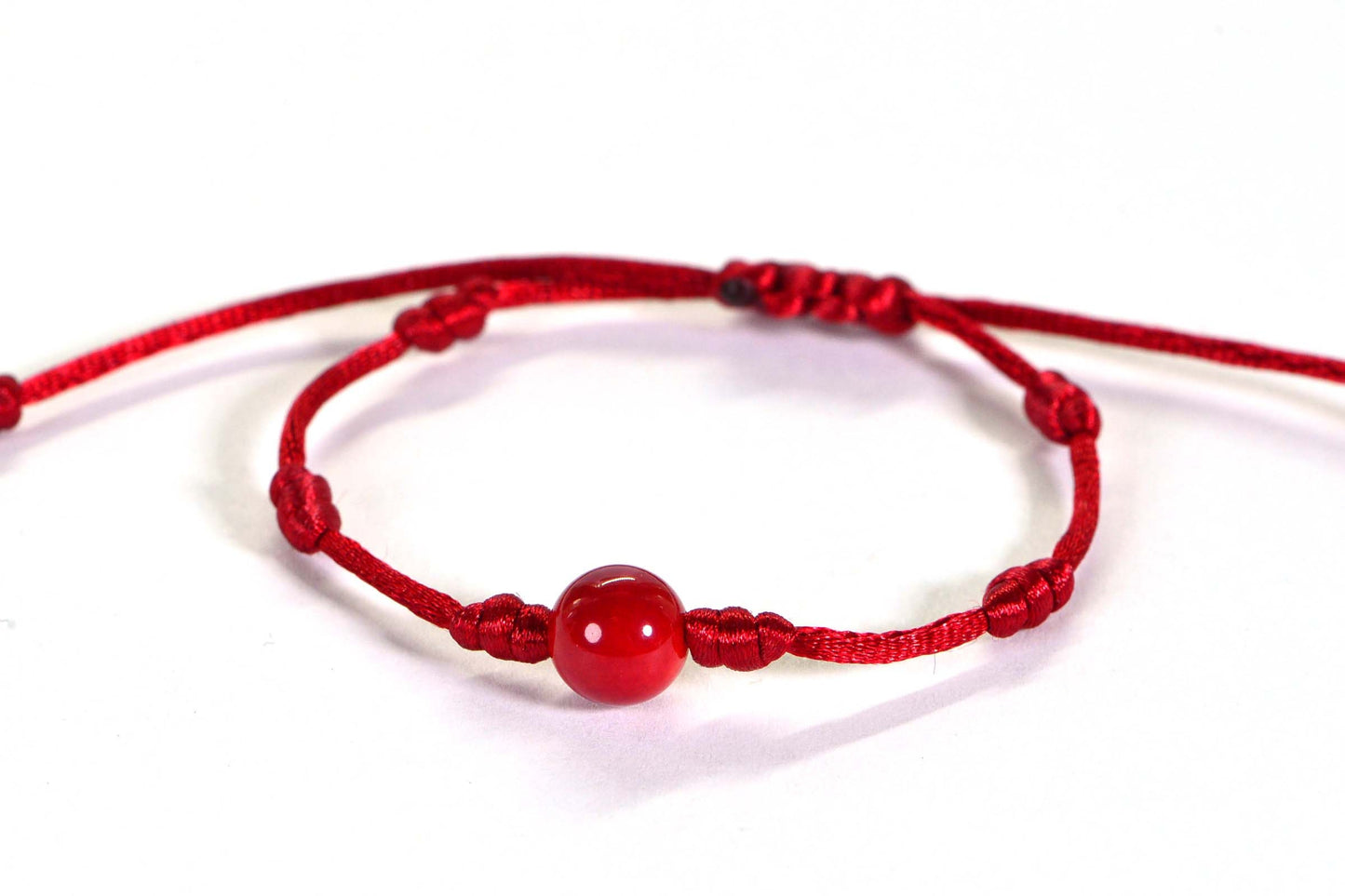 Red Coral Bracelet, Knotted Cord, Adjustable Friendship Bracelet