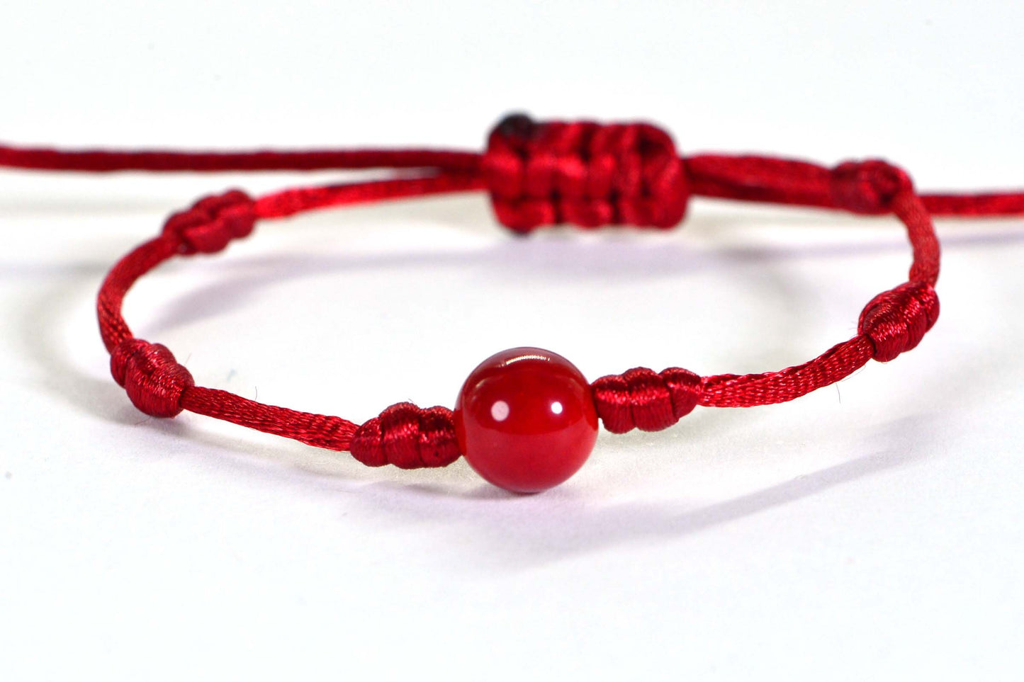 Red Coral Bracelet, Knotted Cord, Adjustable Friendship Bracelet