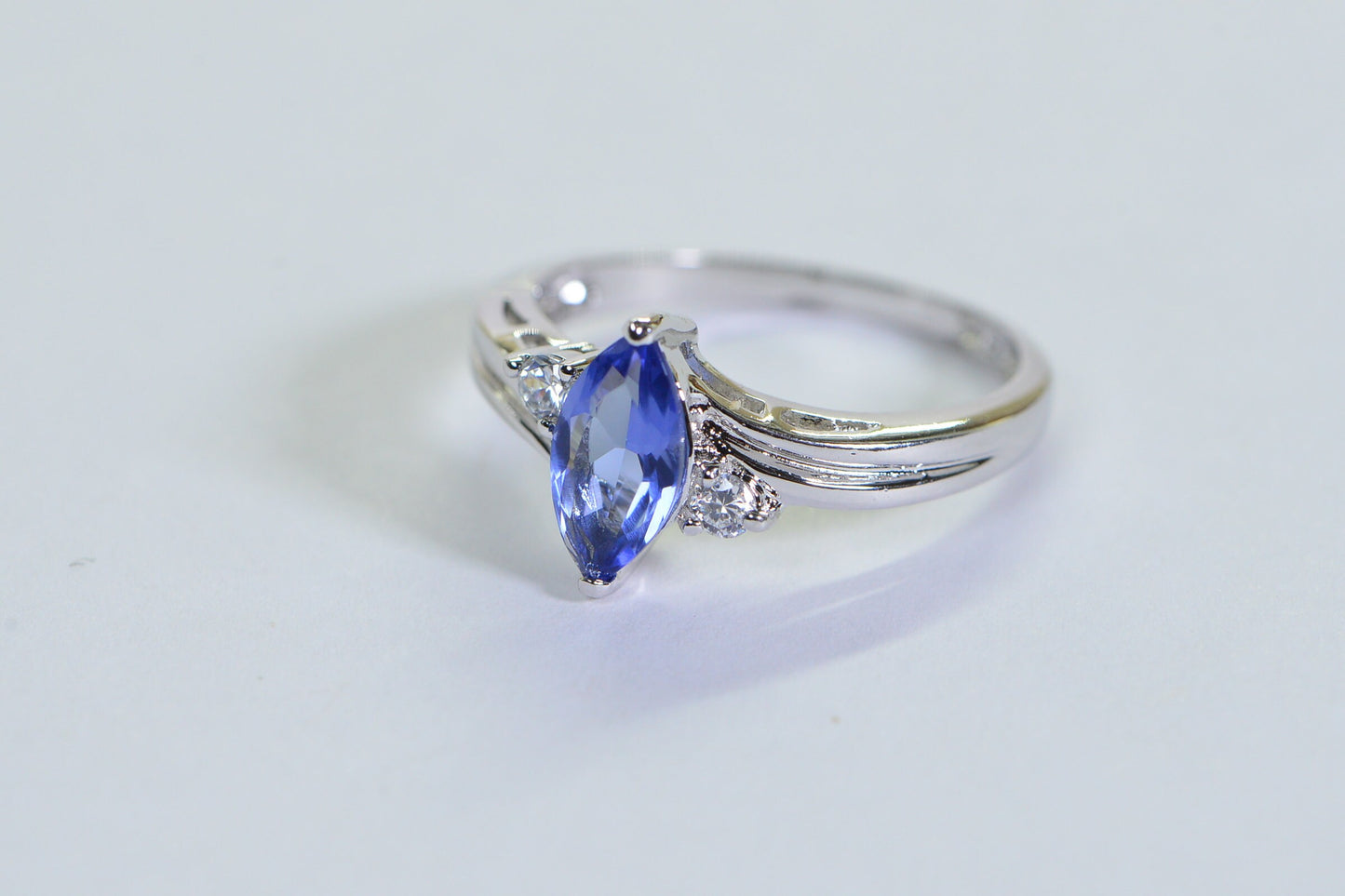 Marquise Tanzanite Ring: Simulated Diamond Sterling Silver Engagement Ring