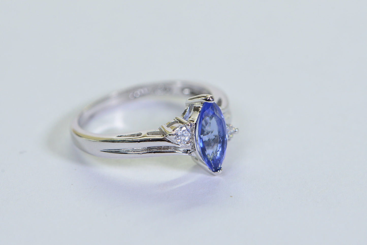 Marquise Tanzanite Ring: Simulated Diamond Sterling Silver Engagement Ring