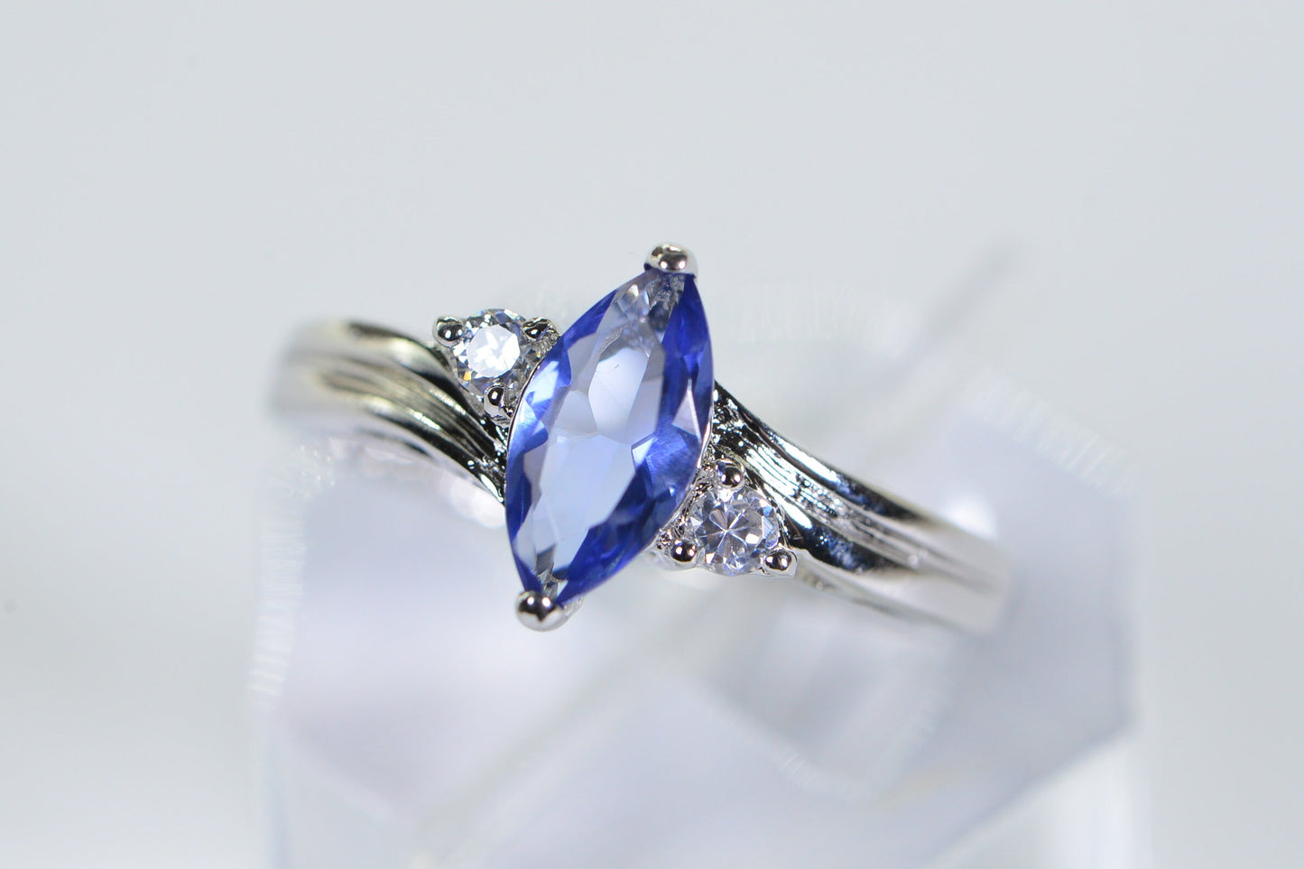 Marquise Tanzanite Ring: Simulated Diamond Sterling Silver Engagement Ring