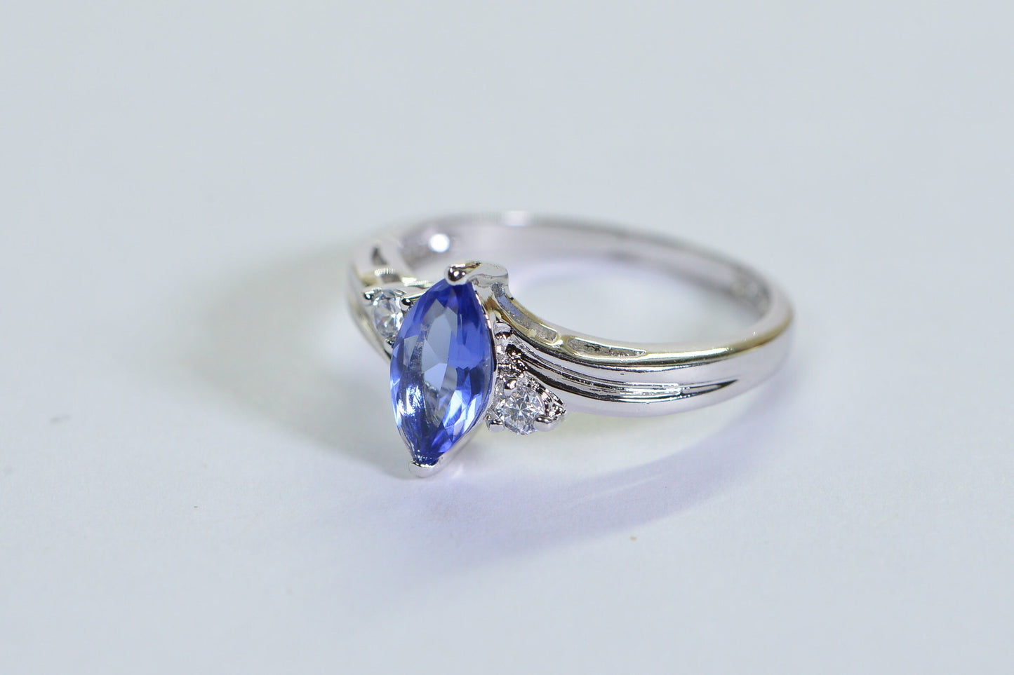 Marquise Tanzanite Ring: Simulated Diamond Sterling Silver Engagement Ring