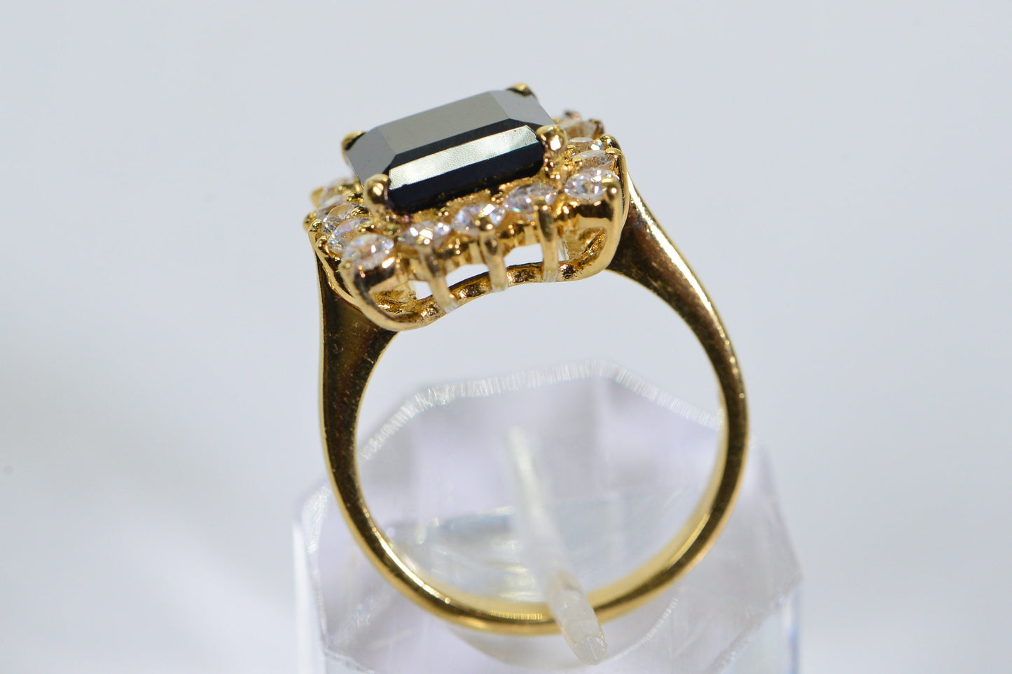 Vintage Black Onyx Halo Ring: 24K Gold Vermeil Sterling Silver