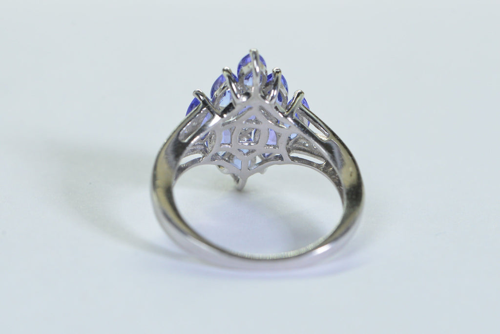 Tanzanite Marquise Cluster Ring: Sterling Silver Blue Purple Gemstone