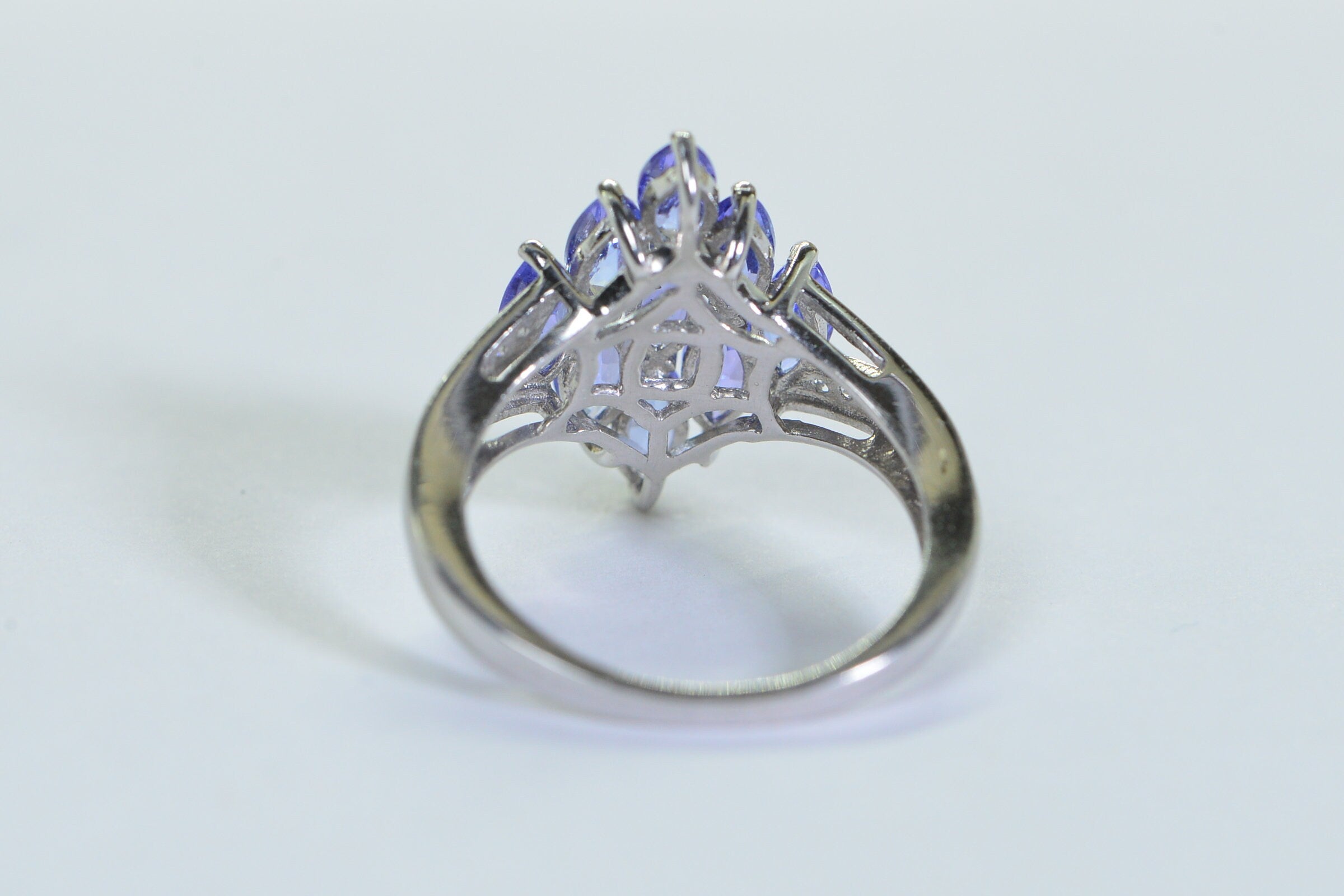 Tanzanite Marquise Cluster Ring: Sterling Silver Blue Purple Gemstone