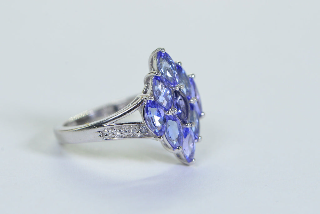 Tanzanite Marquise Cluster Ring: Sterling Silver Blue Purple Gemstone