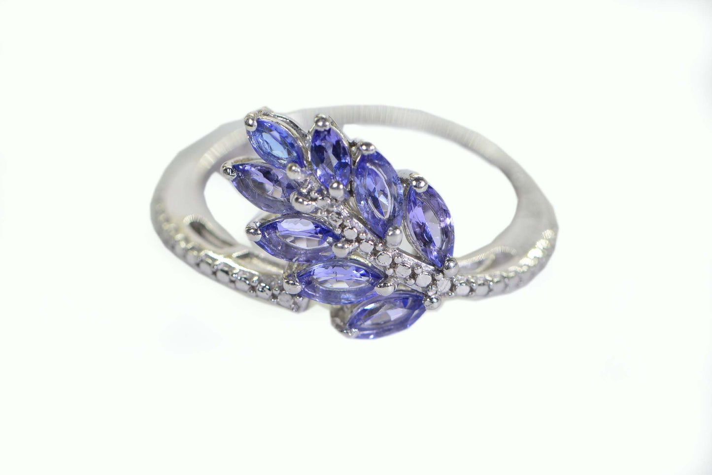 Tanzanite Flower Cluster Ring: Marquise Sterling Silver Bypass Ring