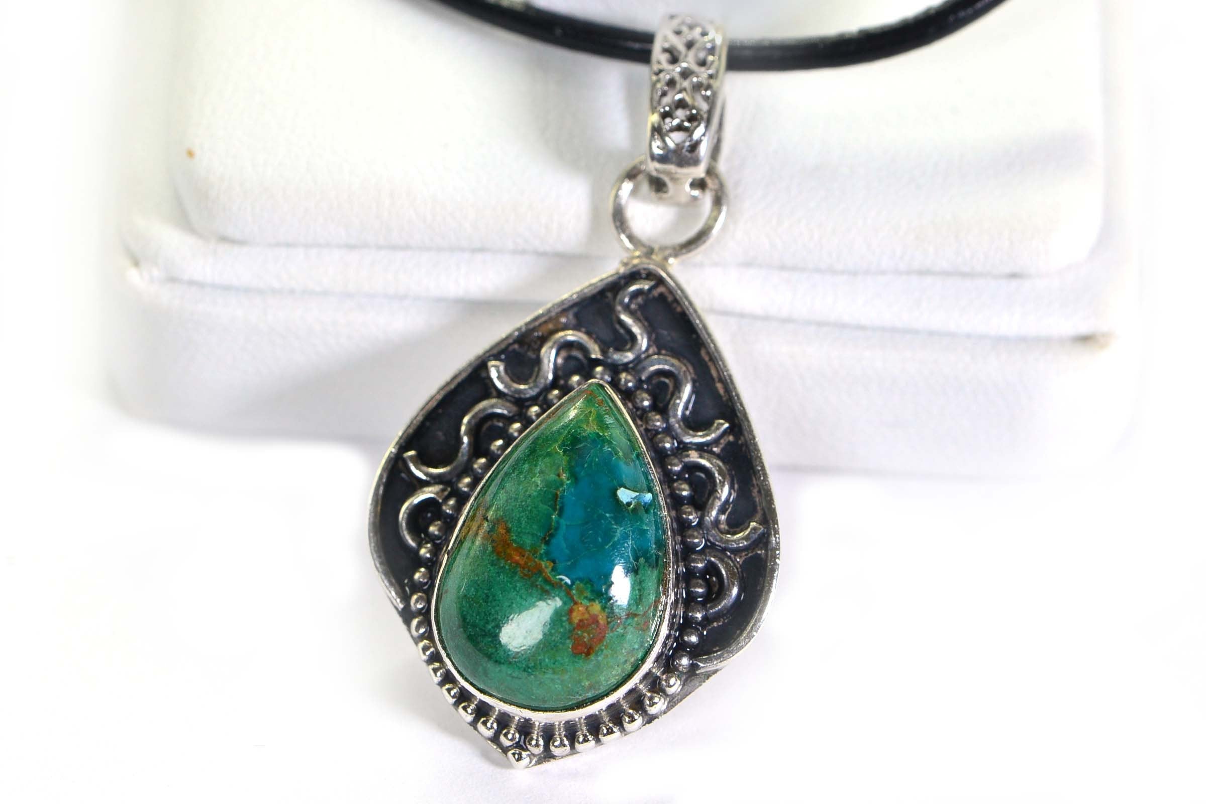 Kingman Turquoise Teardrop Pendant: Vintage Sterling Silver Jewelry