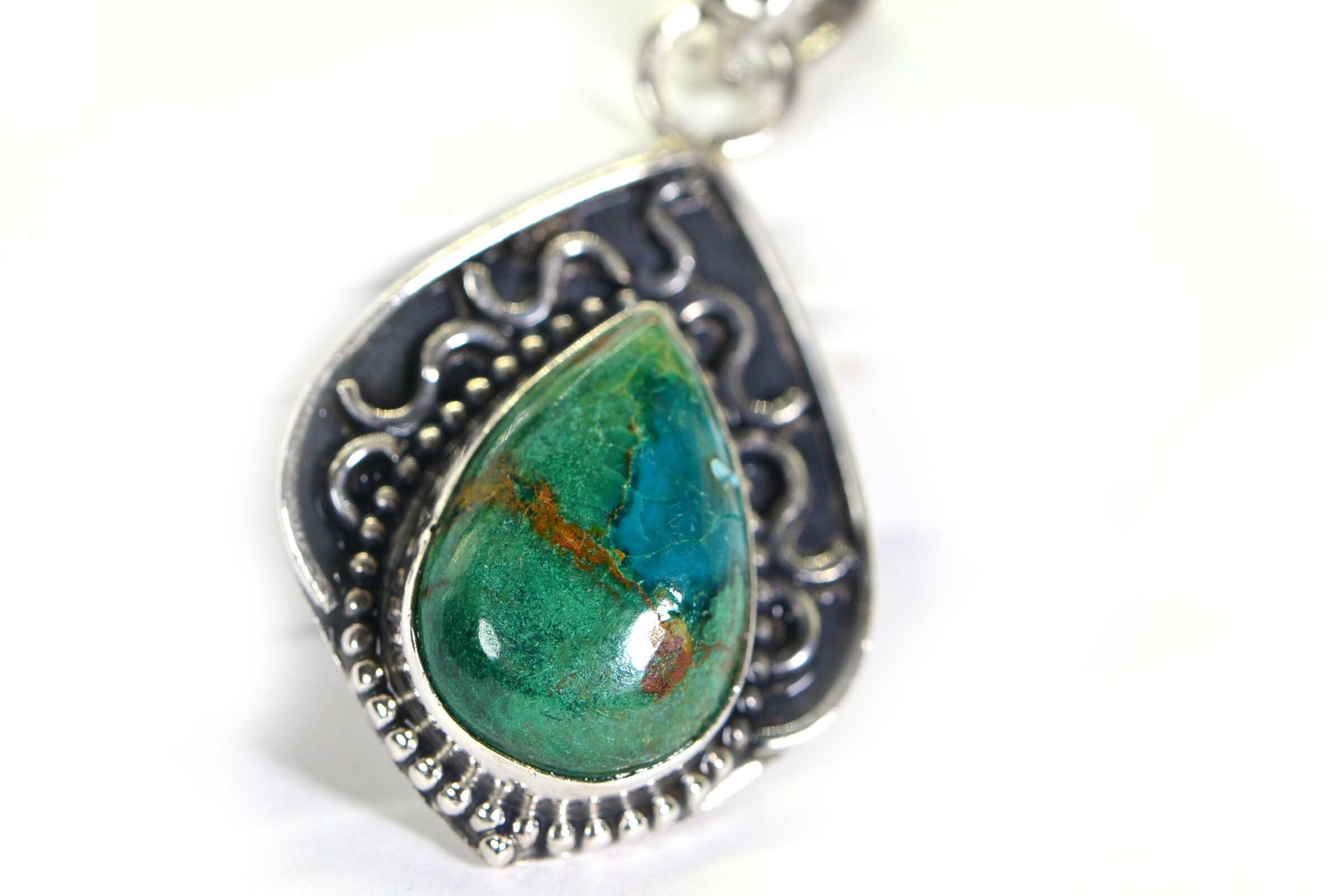 Kingman Turquoise Teardrop Pendant: Vintage Sterling Silver Jewelry