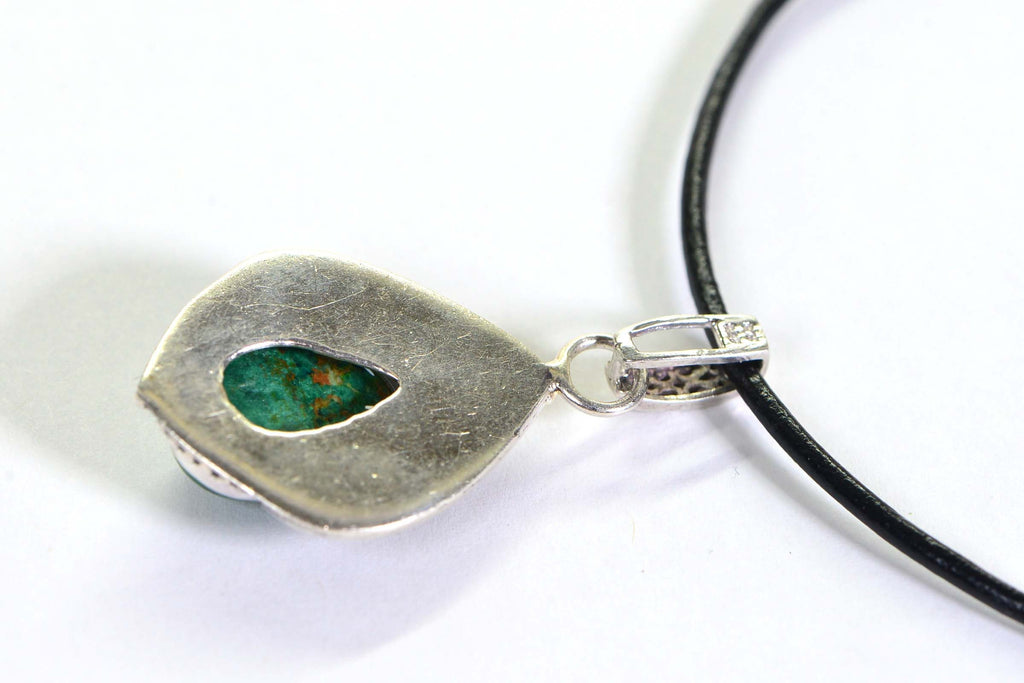 Kingman Turquoise Teardrop Pendant: Vintage Sterling Silver Jewelry