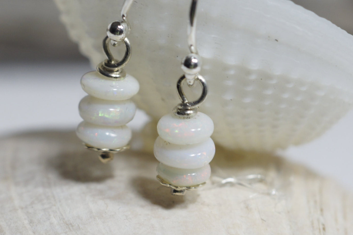 Australian Opal Sterling Silver Drop Earrings - Birthstone Jewelry