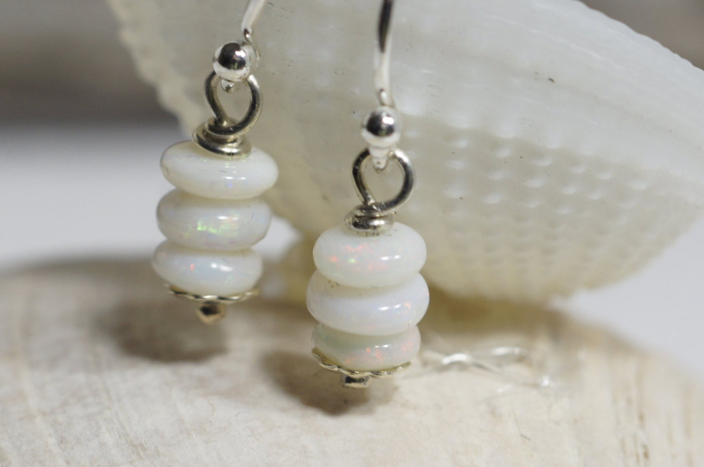 Australian Opal Sterling Silver Drop Earrings - Birthstone Jewelry