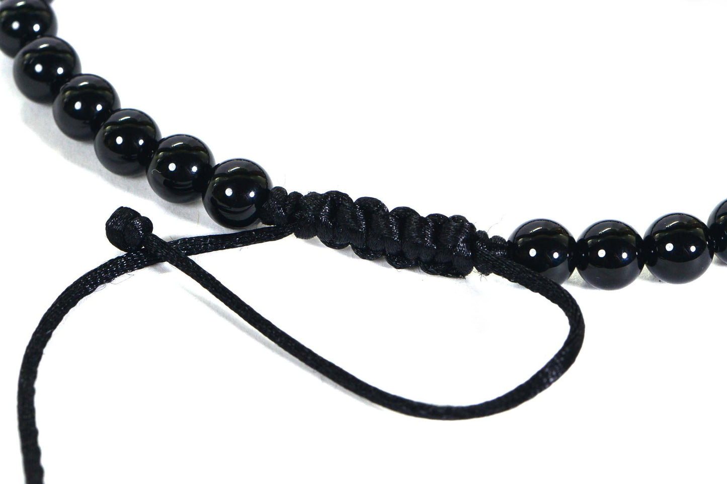 Hematite & Onyx Beaded Bracelet with Gold Cross: Adjustable Macrame Cord