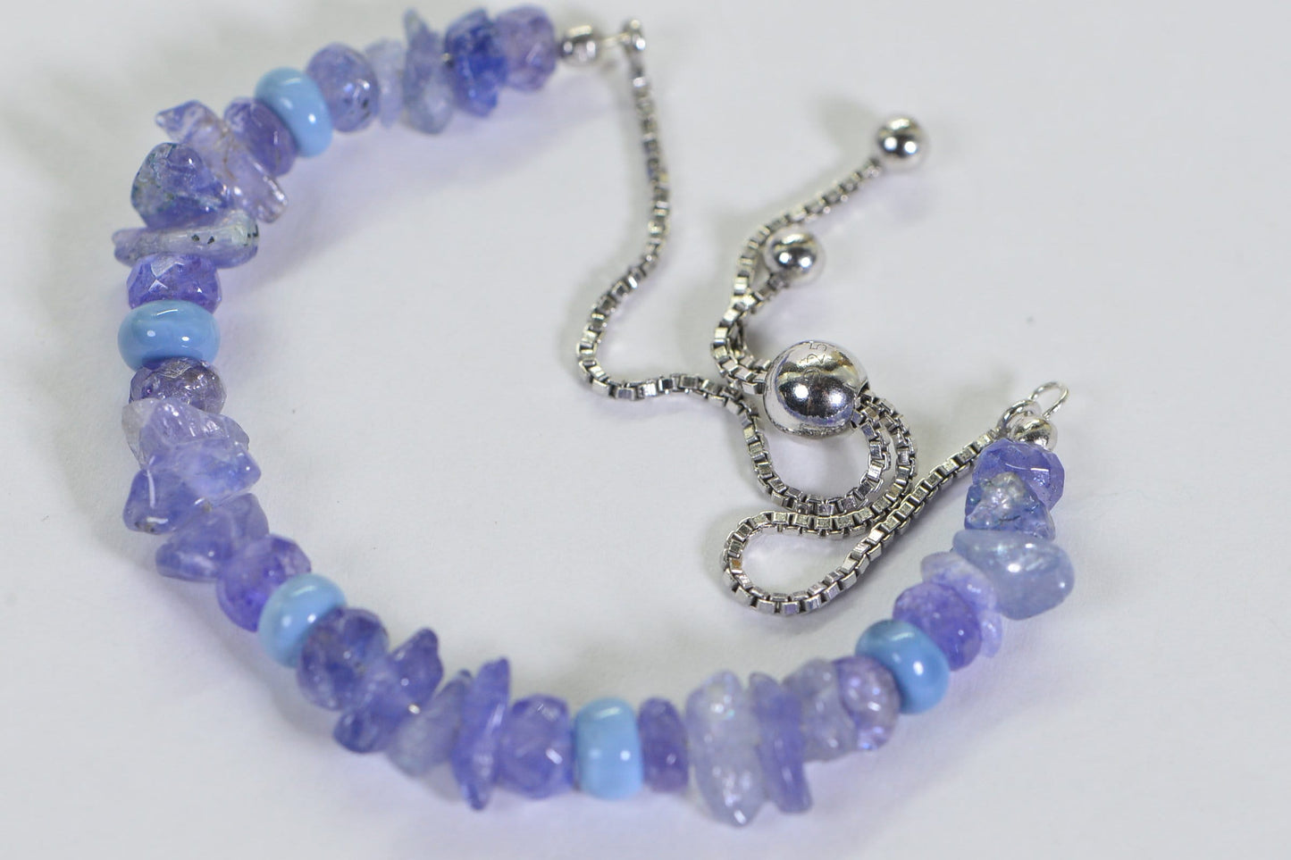 Tanzanite & Blue Opal Beaded Bracelet: Sterling Silver Bolo Style