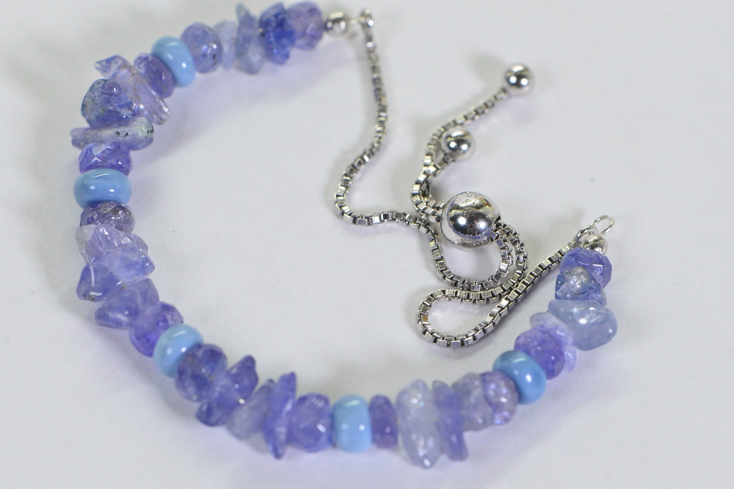 Tanzanite & Blue Opal Beaded Bracelet: Sterling Silver Bolo Style