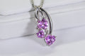 Pink Sapphire Three Hearts Pendant: Rhodium Sterling Silver Necklace