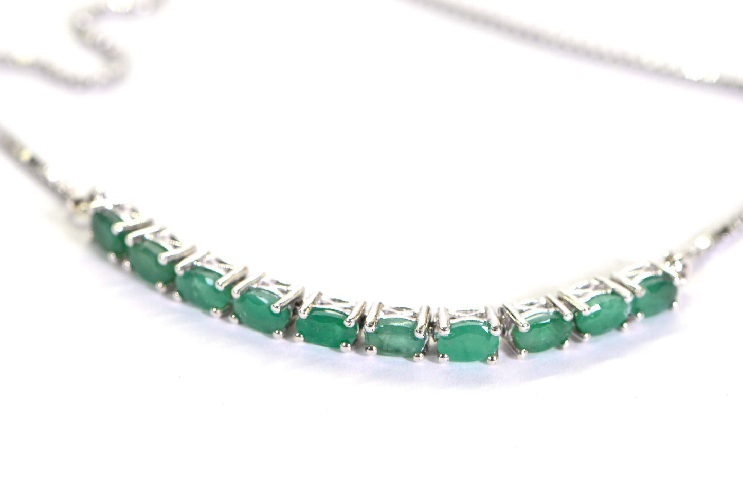 Colombian Emerald Bracelet, Rhodium Sterling Silver Bolo Bracelet, May Birthstone