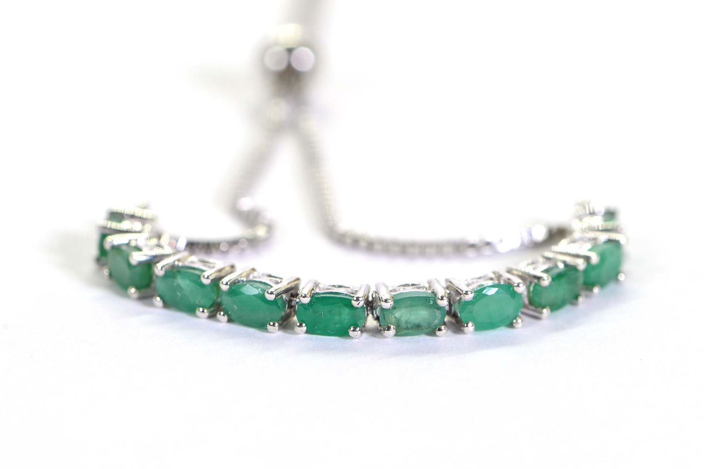 Colombian Emerald Bracelet, Rhodium Sterling Silver Bolo Bracelet, May Birthstone