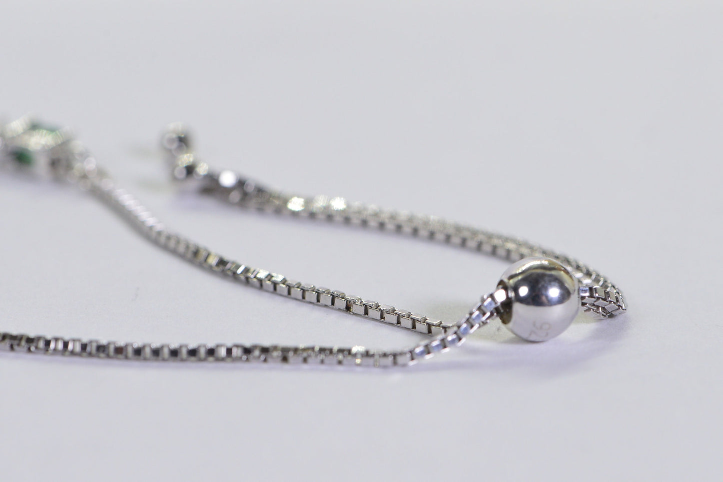 Colombian Emerald Bracelet, Rhodium Sterling Silver Bolo Bracelet, May Birthstone