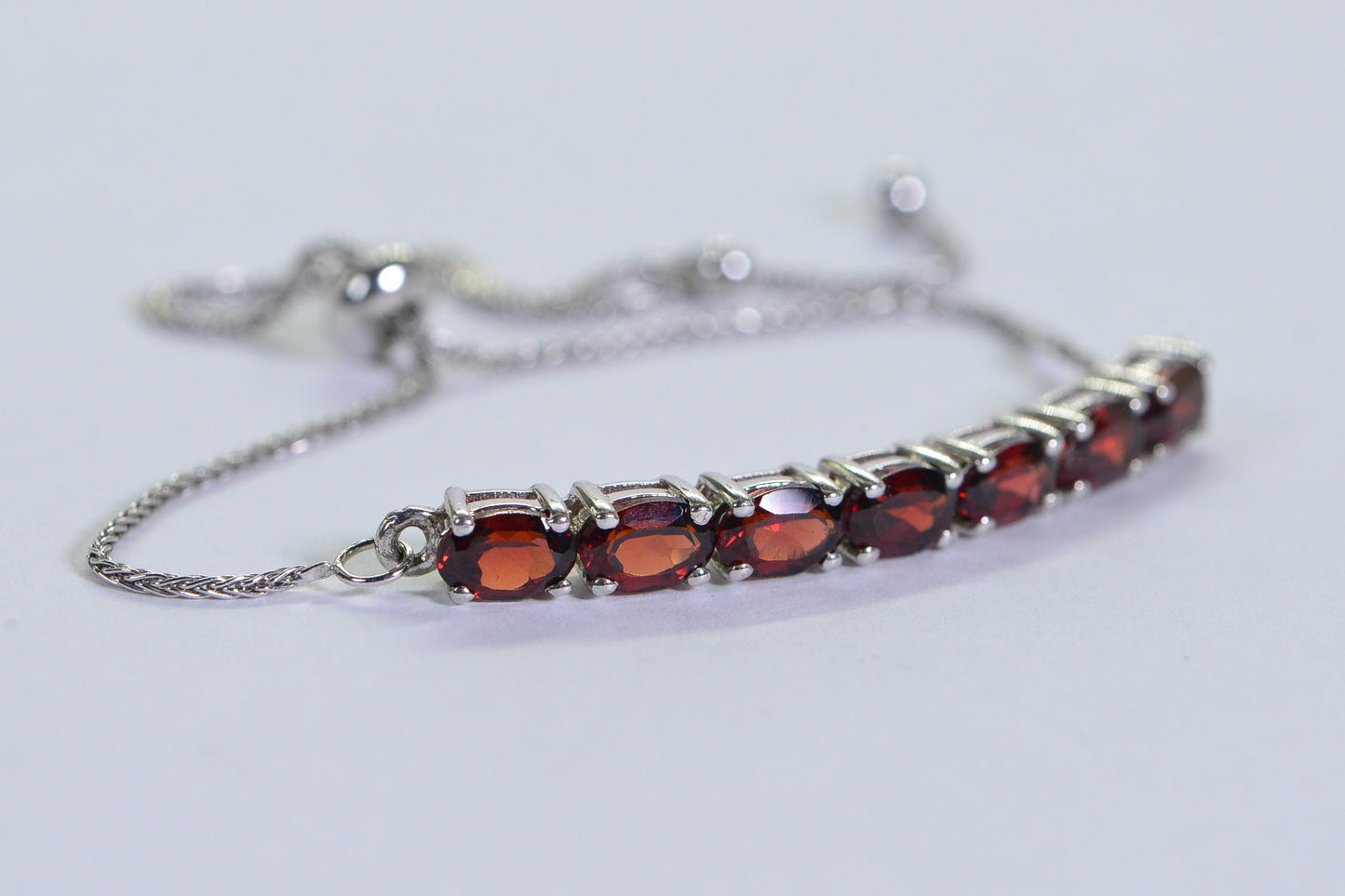 Garnet Bracelet, Oval Cut Gemstone, Sterling Silver Stacking Bracelet