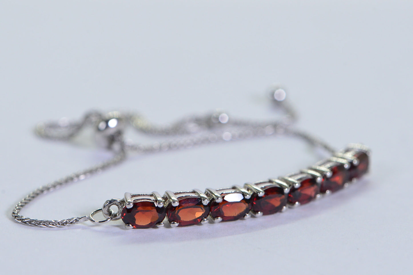 Garnet Bracelet, Oval Cut Gemstone, Sterling Silver Stacking Bracelet