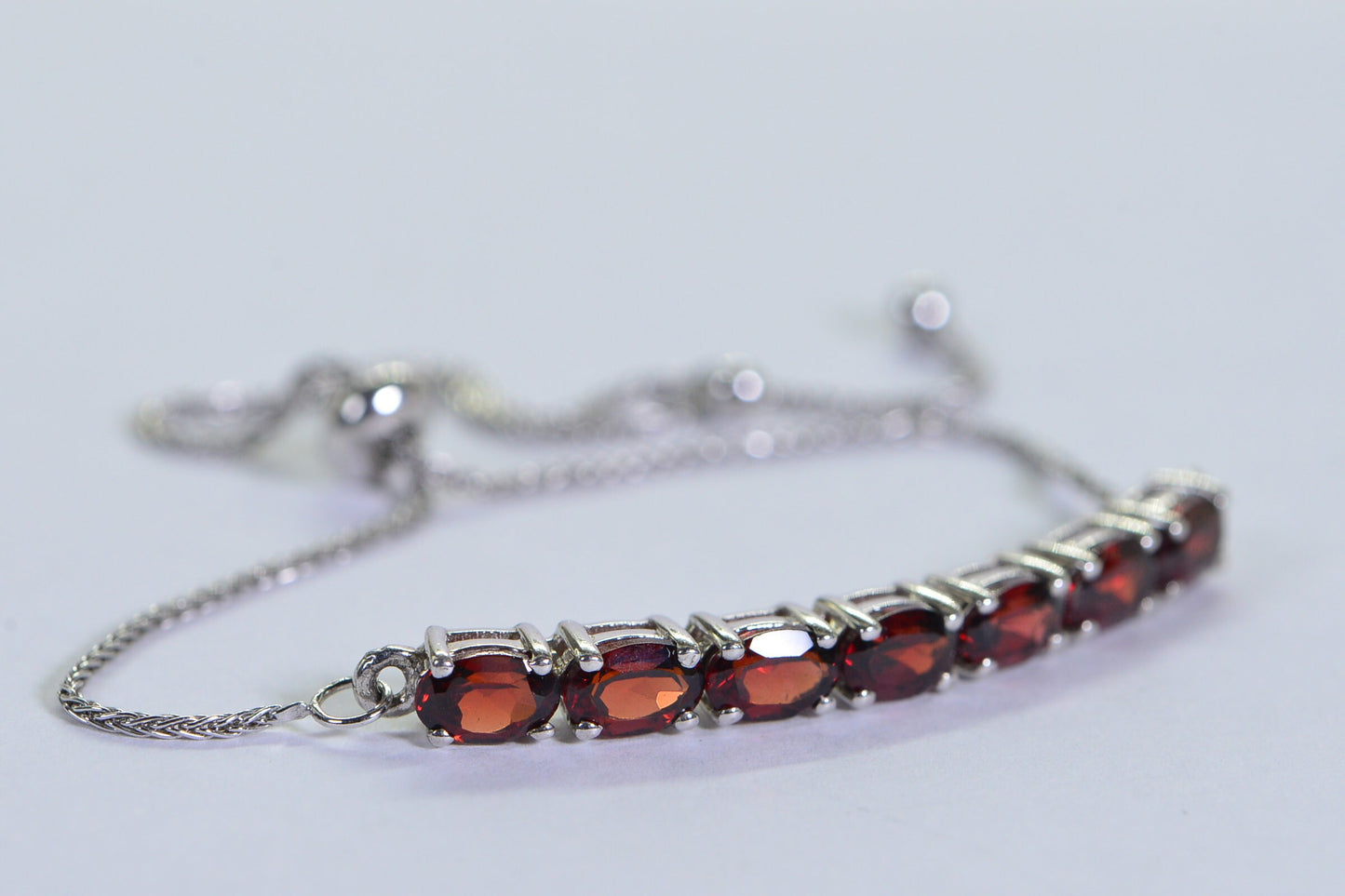 Garnet Bracelet, Oval Cut Gemstone, Sterling Silver Stacking Bracelet