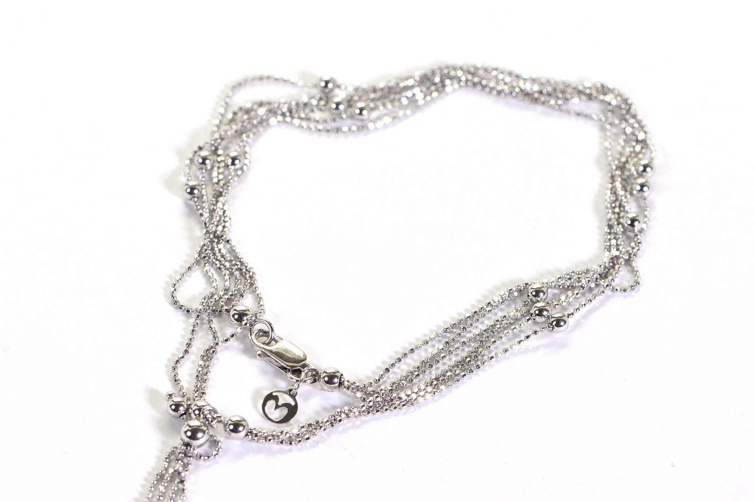 Sterling Silver Lariat Necklace: Multi Strand Beaded Ball Chain